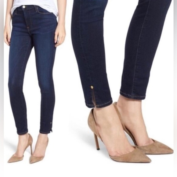 FRAME DENIM Le High Wythe Jeans Skinny Slit Hem Dark Blue Wash Size 31 - Picture 1 of 10